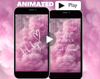 Pink Baby Shower Invitation Video Template, Animated It’s a Girl Baby Shower Invite, Cute Modern Digital Invitation