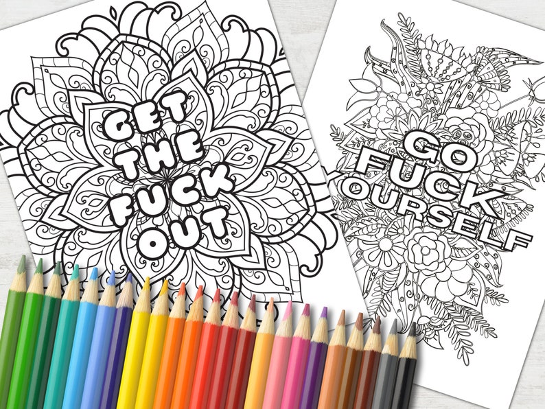 10 Adult Coloring Pages, Funny Rude Swear Words, Offensive Printable ...