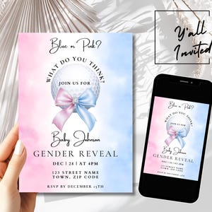 Golf Gender Reveal Invitation Template, Blue And Pink Golfing Par-tee Theme Gander Reveal Party invite, Digital And Printable