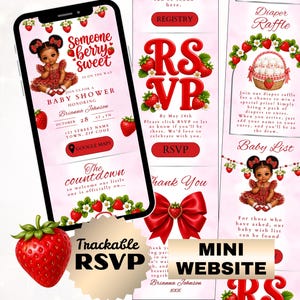 Black Afro girl strawberry berry baby shower invitation rsvp