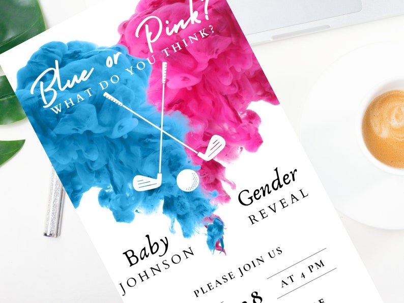Golf Themed Gender Reveal Invitation Template, Digital Download Invite