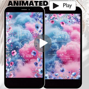 Animated Wildflower Gender Reveal Invitation Template, Boy Or Girl Cute Summer Floral Gender Reveal Digital Video Invite With Smoke