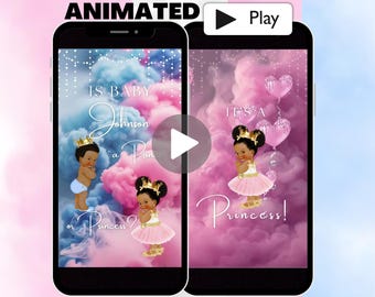 It’s a Girl Gender Reveal Announcement Video, Animated Princess Surprise Text Gender Reveal Video, Cute African American Baby Reveal  Movie