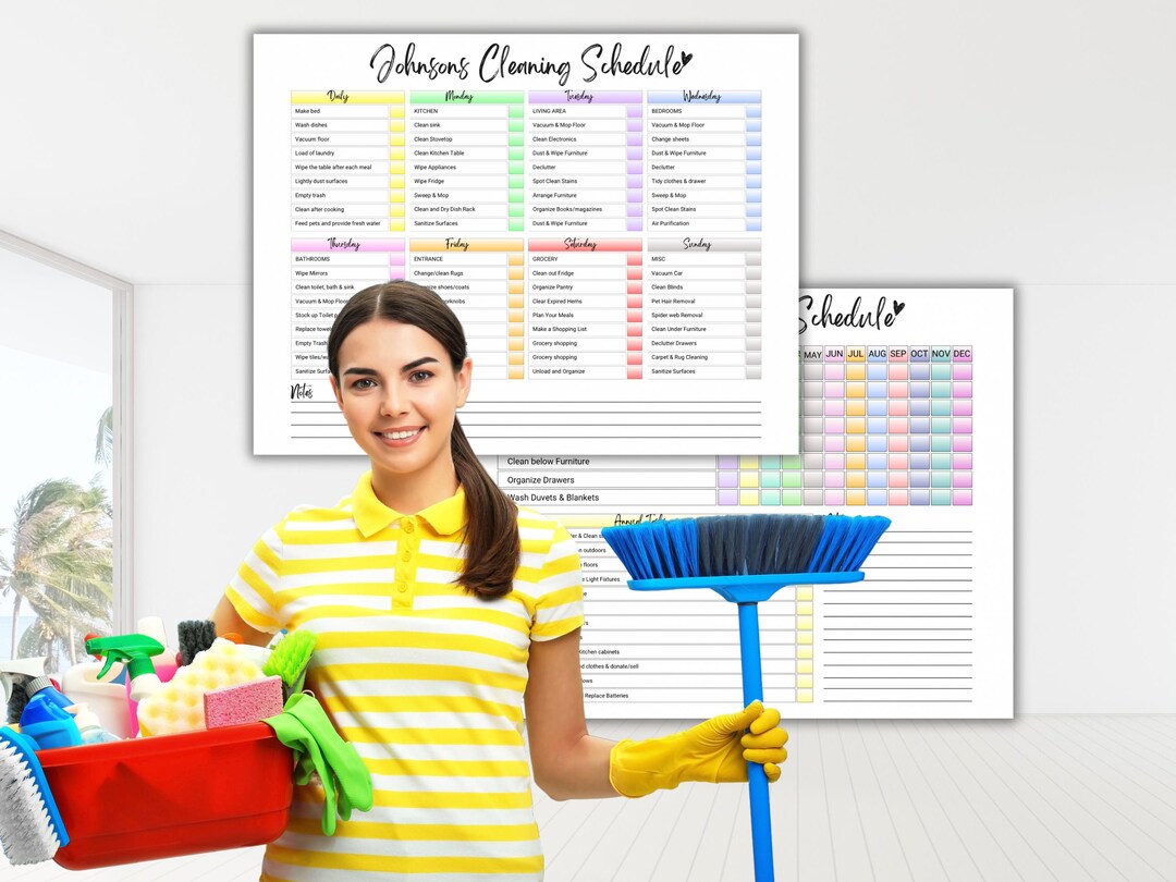 Editable Cleaning Chore Chart Planner Template, Daily Weekly Monthly ...