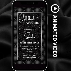 All Black Affair Invitation Video, Animated All Black Party Invitation Template, Digital Black Gala Text Invitation, Black Birthday Invite