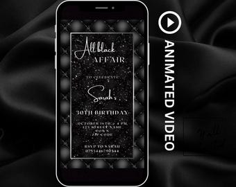 All Black Affair Invitation Video, Animated All Black Party Invitation Template, Digital Black Gala Text Invitation, Black Birthday Invite