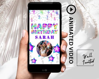 Editable Video Happy Birthday E-Card, Digital Animated Birthday ecard, Virtual Birthday Wishes Balloon Video, Instant Download e card