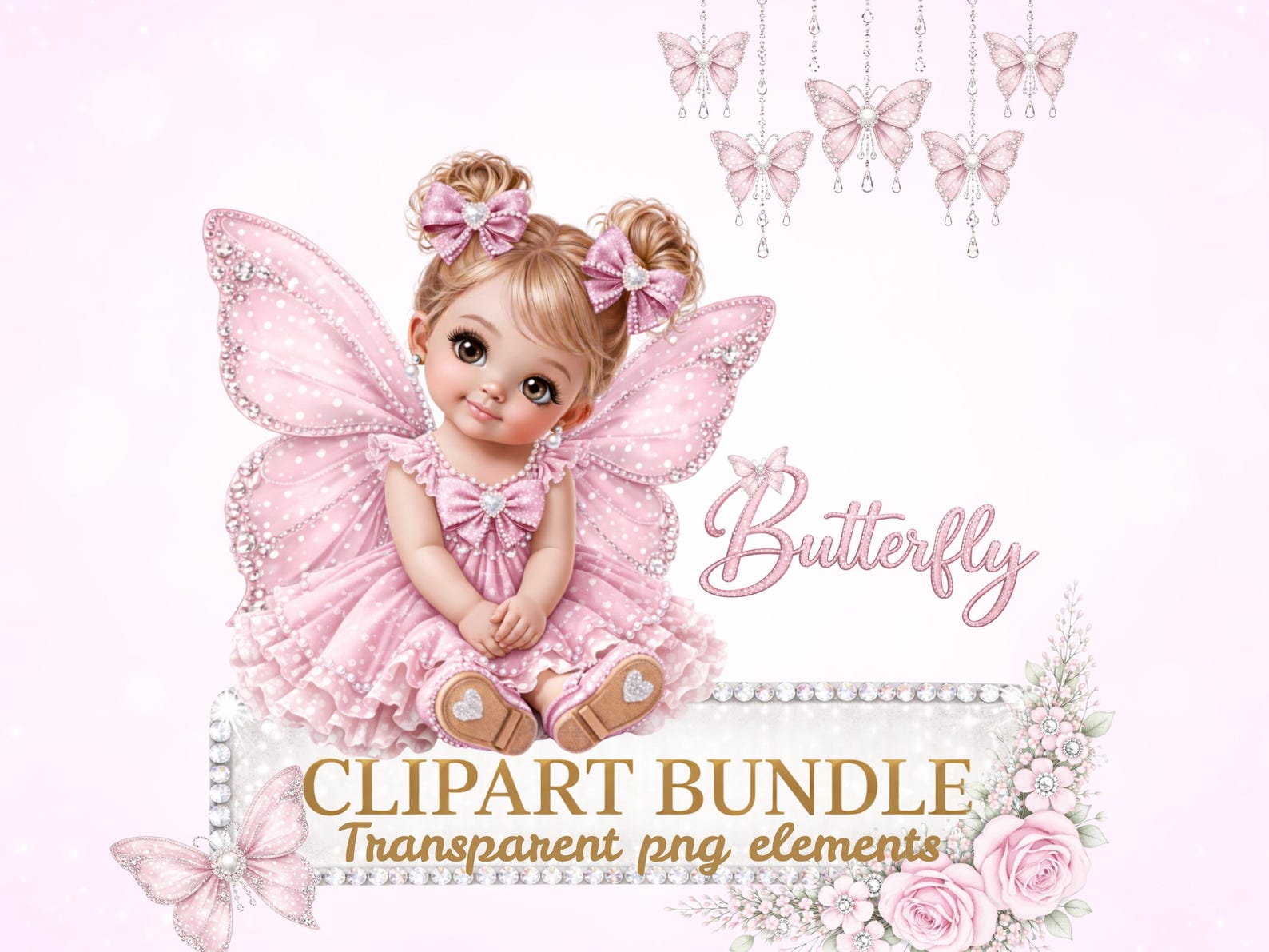 Butterfly Baby Shower Clipart Bundle Set, Digital Fairy Girl Printable ...