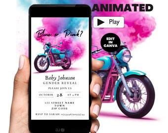 Animierte Fahrrad Themen Gender Reveal Einladung Vorlage, Digital Download, Fahrräder oder Bögen Video einladen