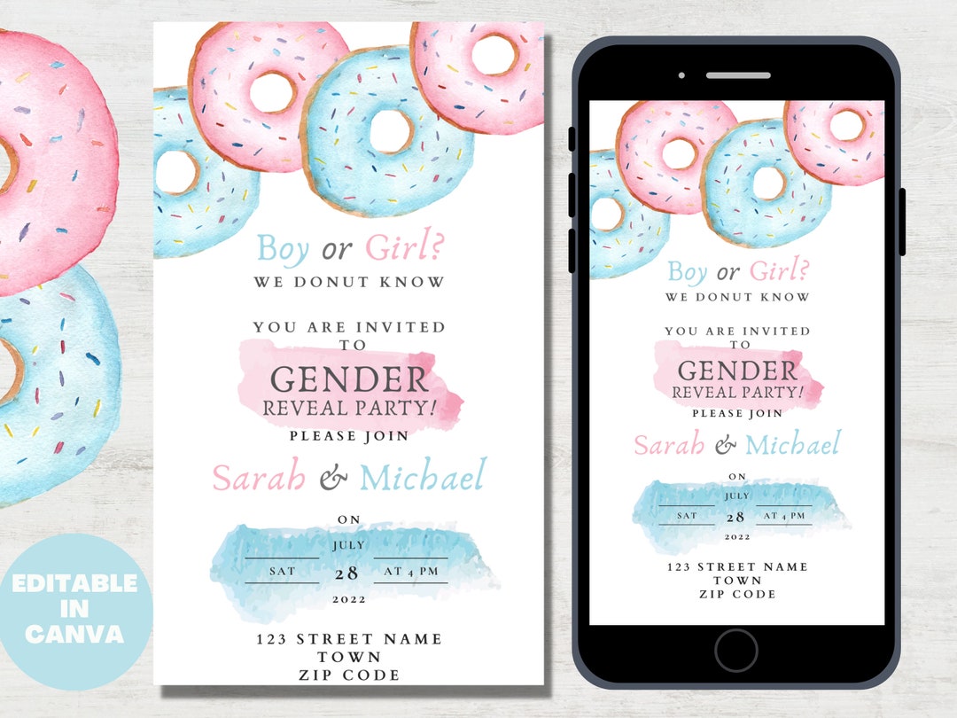 Donut Themed Gender Reveal Invitation, Digital Invite, We Donut Know ...