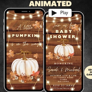 Animated Fall Baby Shower Invitation Template, Rustic Pumpkin Baby Shower Invitation Video, Digital Editable Text Invite
