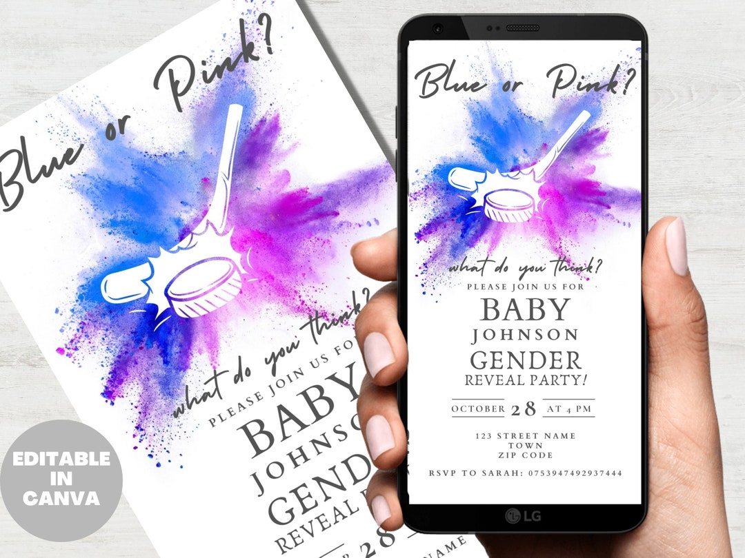 Ice Hockey Themed Gender Reveal Invitation, Digital Download, Sports Themed Gender Reveal Invite