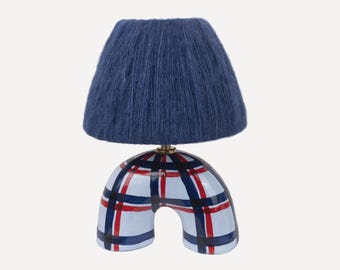 Handmade Blue Gingham Ceramic Lamp: Artisan Home Lighting