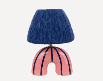Handmade Ceramic Table Lamp: Blue & Pink Striped Artisan Lighting