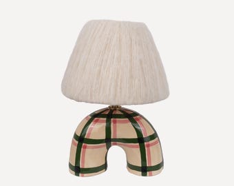 Handmade Ceramic Gingham Lamp: Modern Artisan Lighting