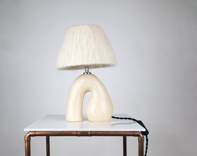 Satin Glazed Ceramic Lamp with Alpaca Silk Shade, Handmade, Choose your own Shade Colour, Bespoke Lamp shade