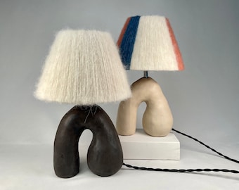 Ceramic Lamp with Alpaca Silk Shade, Handmade, Choose your own Shade Colour, Bespoke Lamp shade , Statement table lamp, unique lamp design