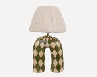 Handmade Green Diamond Ceramic Lamp: Artisan Home Lighting