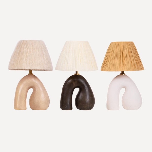 Lampa stołowa z satynowej ceramiki z niestandardowym abażurem, ręcznie wykonana, wybierz własny kolor abażura