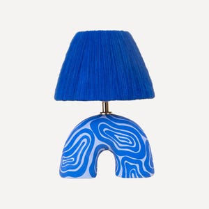 Handmade Blue 'Me' Lamp with Swirl Pattern, Funky Table Lamp, Lighting, Designer Lamp, Unique Statement Lamp, Bold, Wavy, Colourful