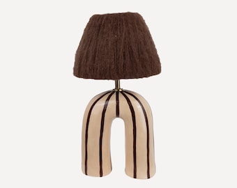 Handmade Ceramic Table Lamp: Striped Pattern, Modern Artisan Lighting