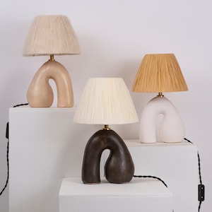 Satin Glazed Ceramic Lamp with Alpaca Silk Shade, Handmade, Choose your own Shade Colour, Bespoke Lamp shade image 1