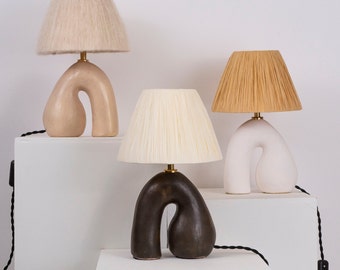 Satin Glazed Ceramic Lamp with Alpaca Silk Shade, Handmade, Choose your own Shade Colour, Bespoke Lamp shade