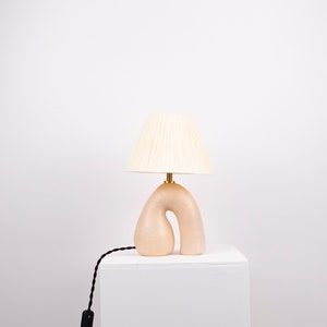 Satin Glazed Ceramic Lamp with Alpaca Silk Shade, Handmade, Choose your own Shade Colour, Bespoke Lamp shade Satin Cream Base