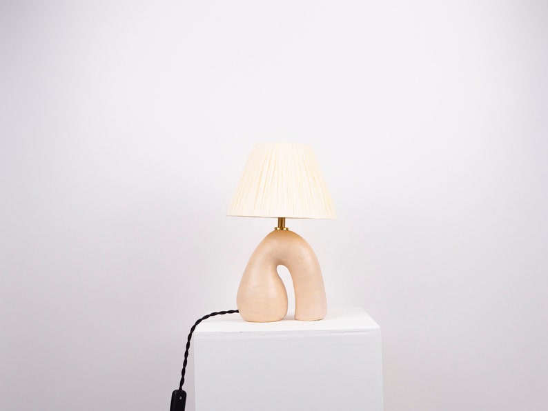 Satin Glazed Ceramic Lamp with Alpaca Silk Shade, Handmade, Choose your own Shade Colour, Bespoke Lamp shade Satin Cream Base