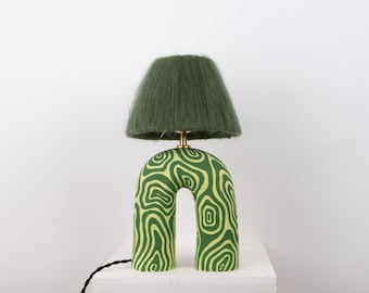 Handmade Green Swirl Table Lamp: Funky Designer Lighting