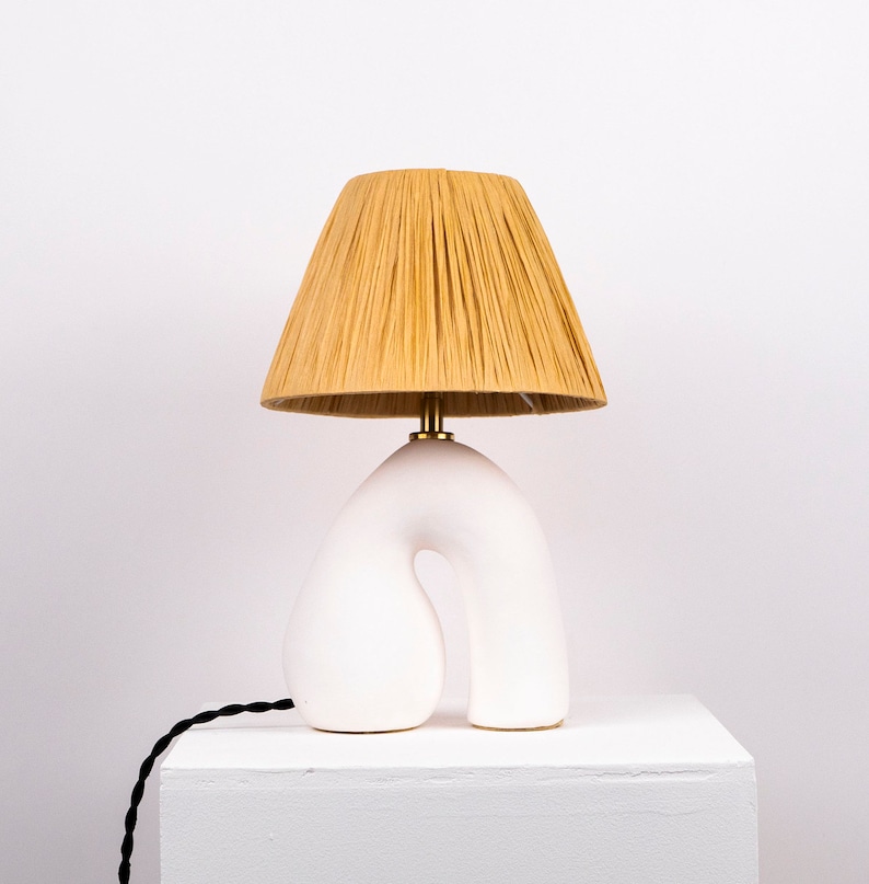 Matte White Ceramic Lamp, Handmade Table Lamp, Mix and Match, Neutral Tone Lamp , Statement Table Lamp, Unique Lamp Design White Base+ Shade