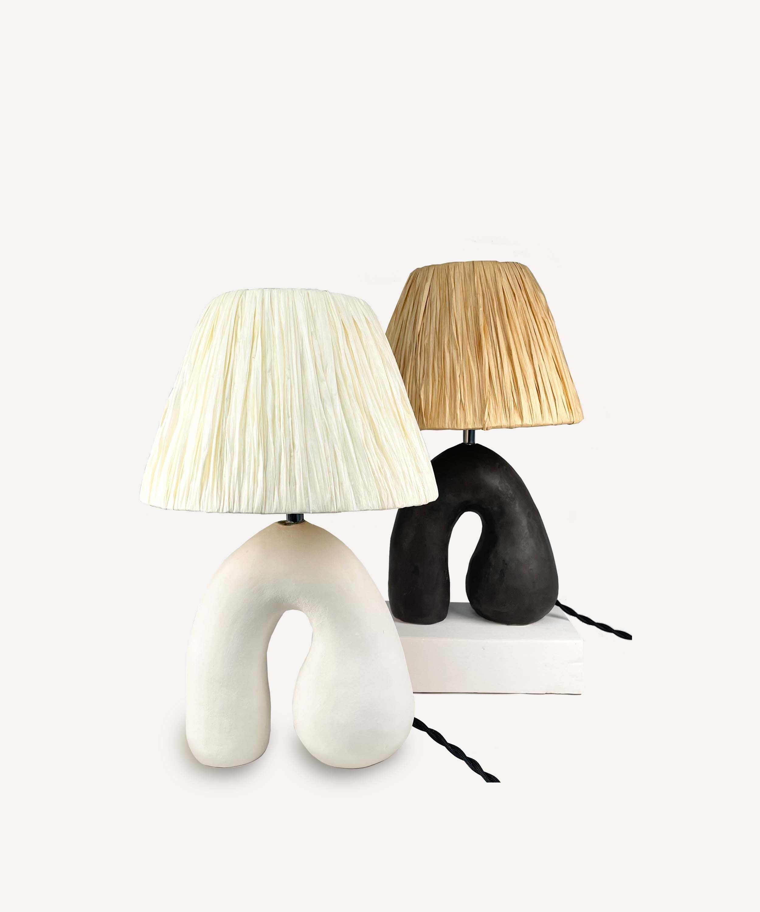 Lampe en Céramique avec Abat-Jour Raffia, Lampe de Table Faite à La Main, Mix & Match, Ton Neutre, D