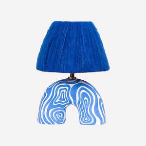 Handmade Cobalt Blue 'Me' Lamp with Swirl Pattern, Table Lamp, Lighting, Designer Lamp, Unique Lamp, Statement Lamp, Bold, Colourful Light