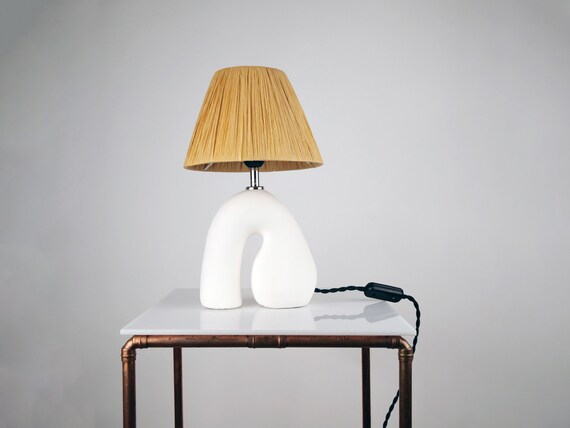 Schilderen plank ik wil Keramische lamp met Raffia Shade handgemaakte tafellamp mix - Etsy Nederland