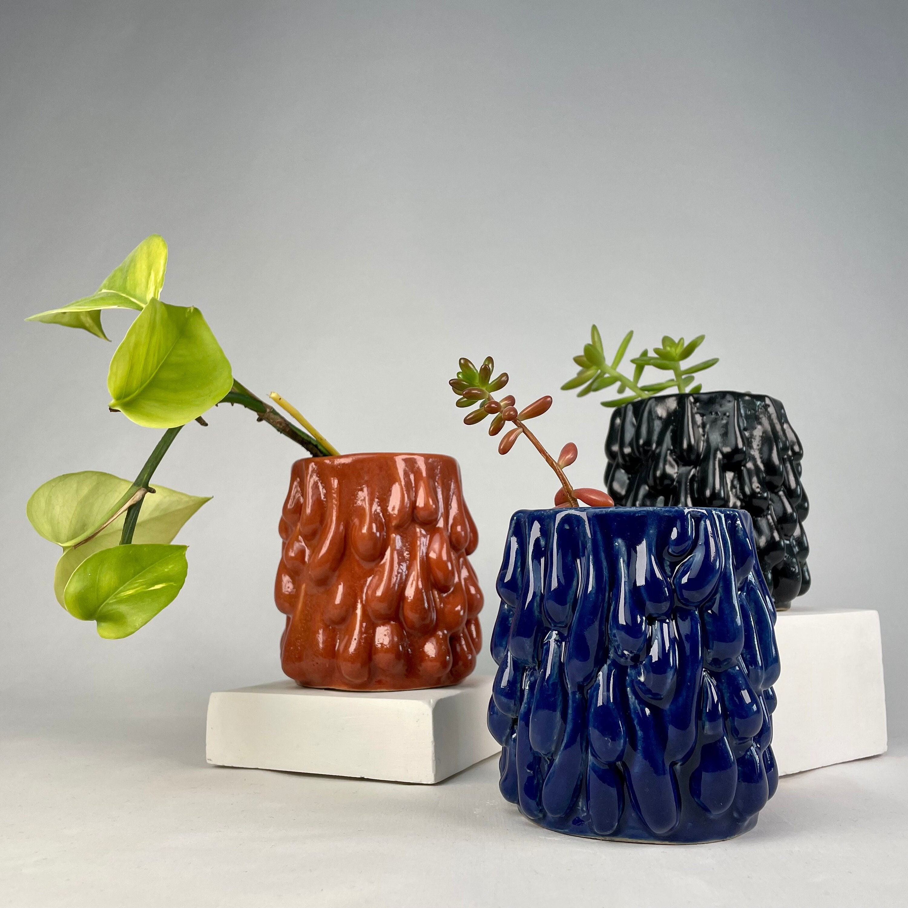 Pot en Céramique Morphique, Pot de Plantes Unique Fait à La Main Trois Couleurs, Grès Main, Jardiniè
