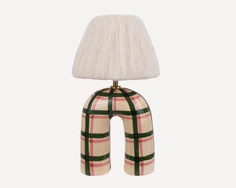 Handmade Green Gingham Ceramic Lamp: Artisan Home Lighting