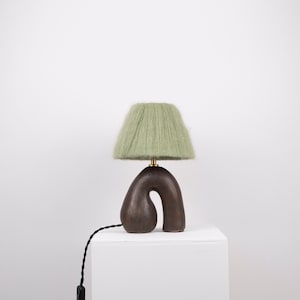 Satin Glazed Ceramic Lamp with Alpaca Silk Shade, Handmade, Choose your own Shade Colour, Bespoke Lamp shade Satin Brown Base