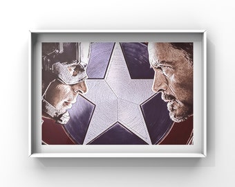 Avengers Civil War l Captain America l Iron Man l  Pop Art Poster Print A4