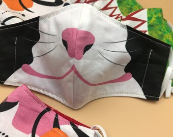 Animal Face Mask, Fitted Sateen Mask, Adjustable Elastic, Teen/Child Size