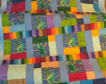 Rainbow Chameleons Baby/Toddler Quilt, Handmade Quilt