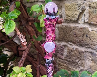 Rose Quartz Wand, Witch Wand, Love Wand, Pink Wand, Witch Wand, Witch gift, crystal wand, handmade wand