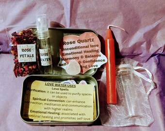 Self Love Box, Love Necklace, Love Pen, Witch box, Rose Water, Self Love stickers
