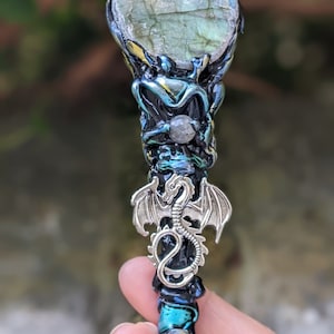 Labradorite Wand, Dragon Wand, Dragon Egg Wand, Witch Wand, flashy Labradorite