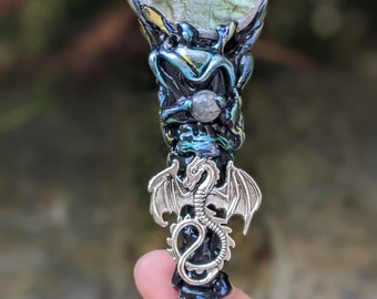 Labradorite Wand, Dragon Wand, Dragon Egg Wand, Witch Wand, flashy Labradorite