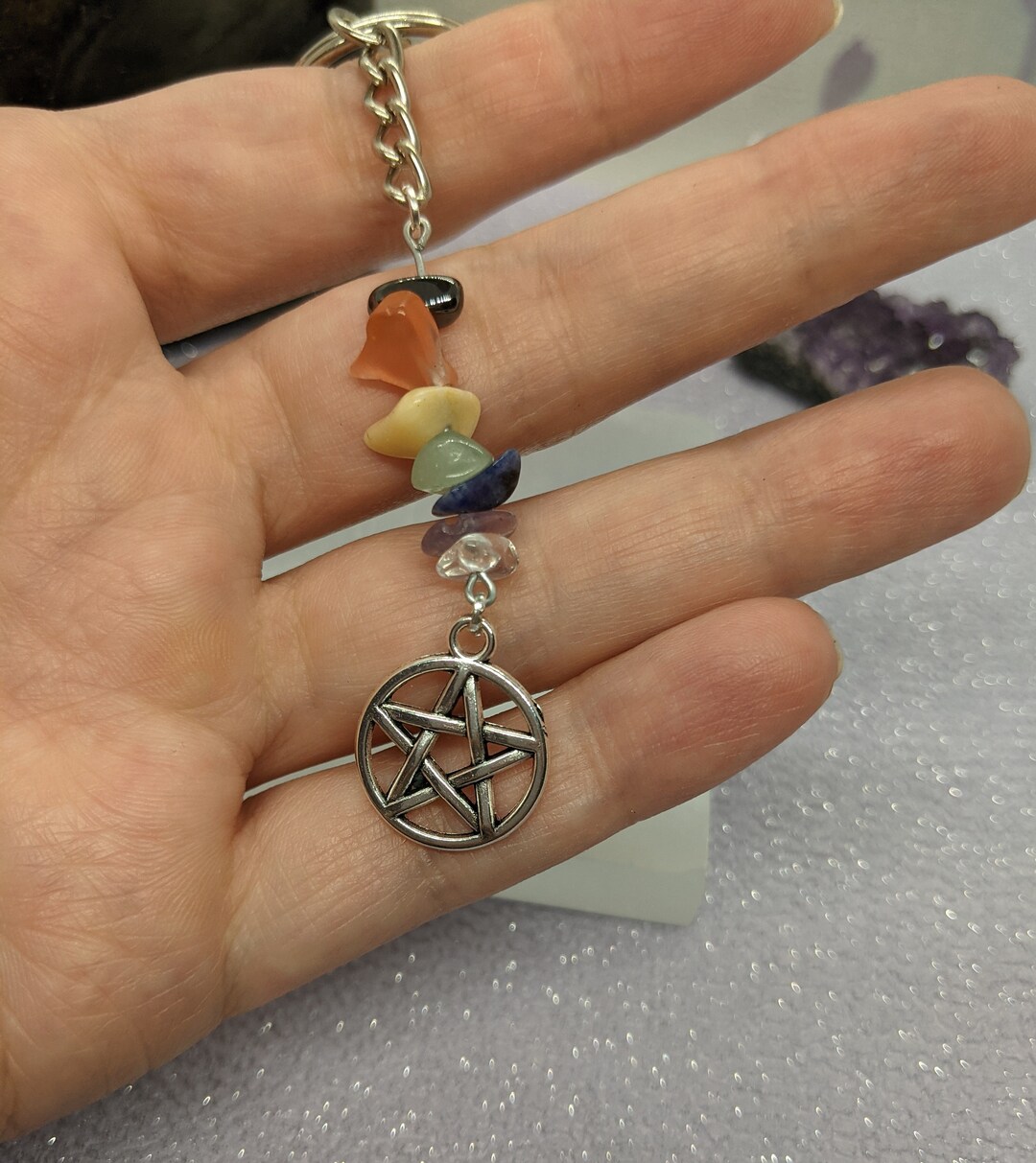 Porte-clés En Cristaux Naturels - Cadeau Bien-être Personnalisé - Pierres De Guérison (améthyste, Quartz Rose…)