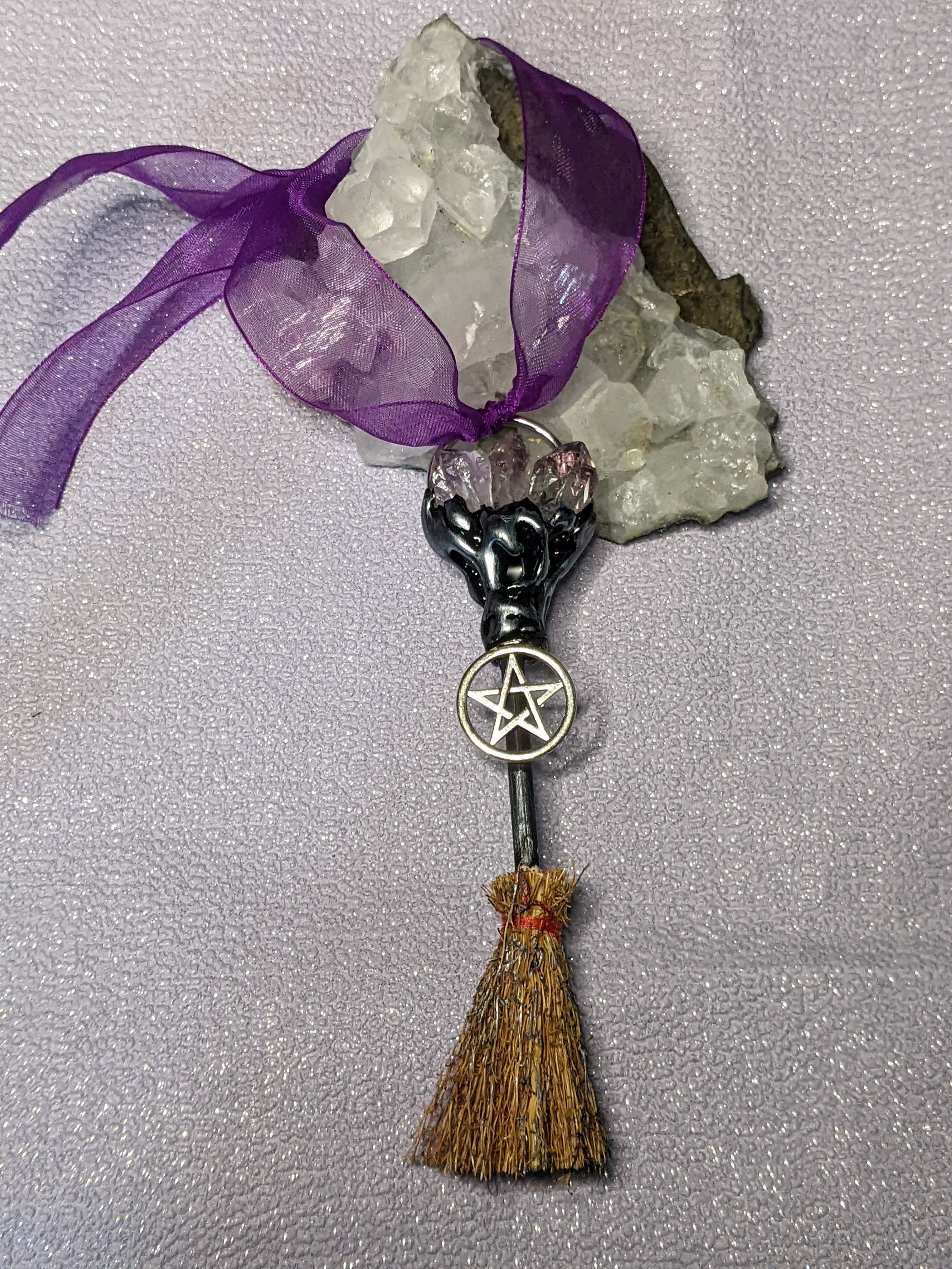 Witch Charms with Broom, Pagan Charm Set, Witchcraft, Pentacle, Triquetra, and Triple Moon Goddess Charms, Bracelet