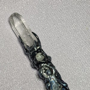 Handmade Clear Quartz Goddess Wand with Moonstone