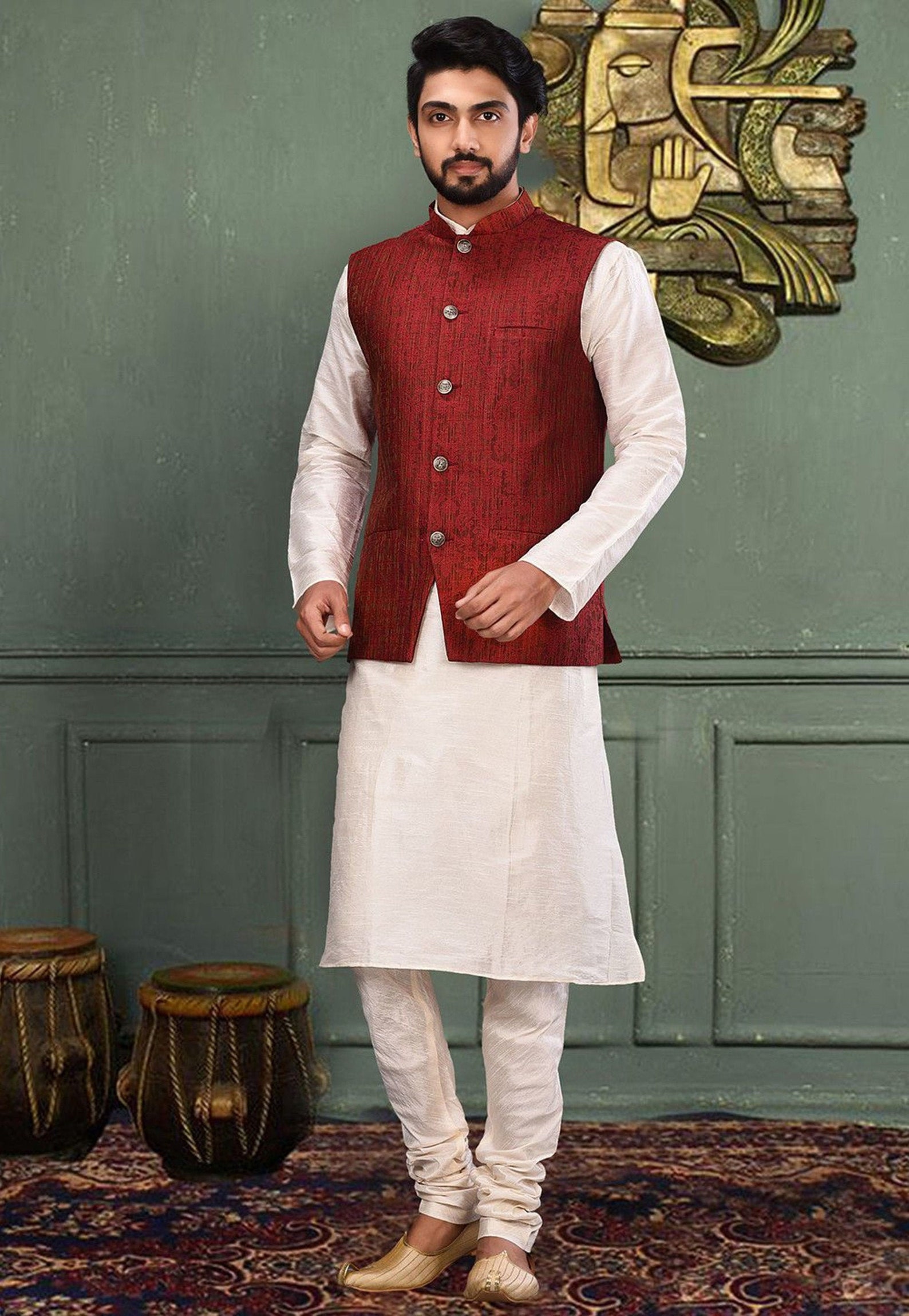 Sherwani Kurta Pajama For Men Indian Waistcoat Set Sherwani Etsy