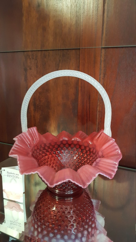 Pink Hobnail Fenton Basket Appraised Large Etsy