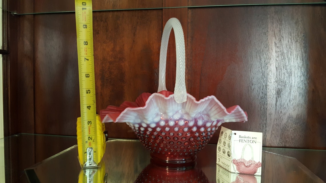 Pink Hobnail Fenton Basket Appraised Large Etsy